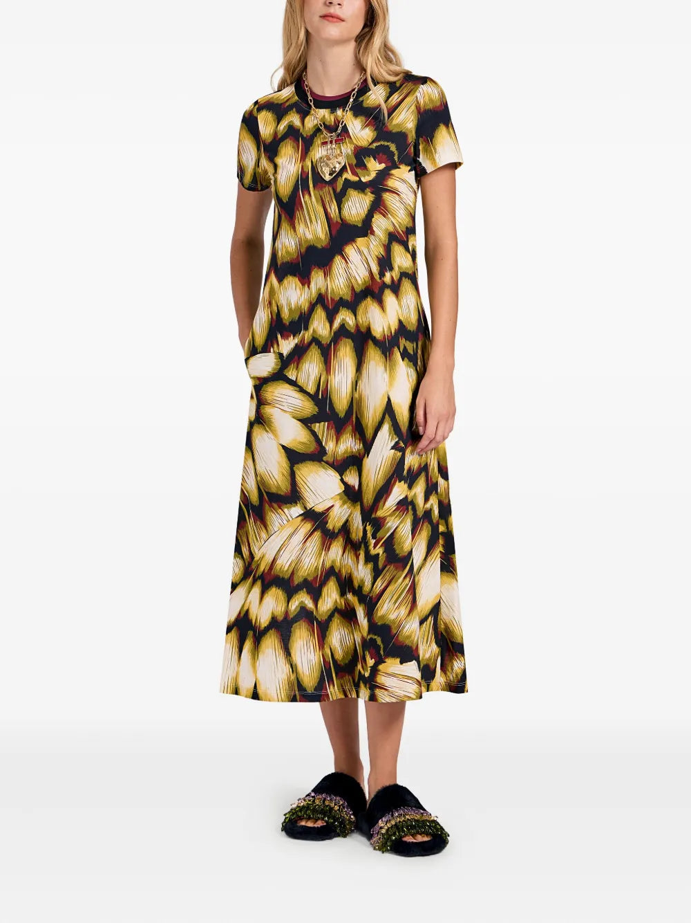 La Doublej All Over Print Short Sleeve Midi Dress