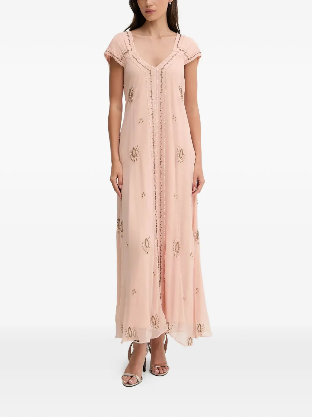 Hoss Intropia Saty Beaded V Neck Midi Dress