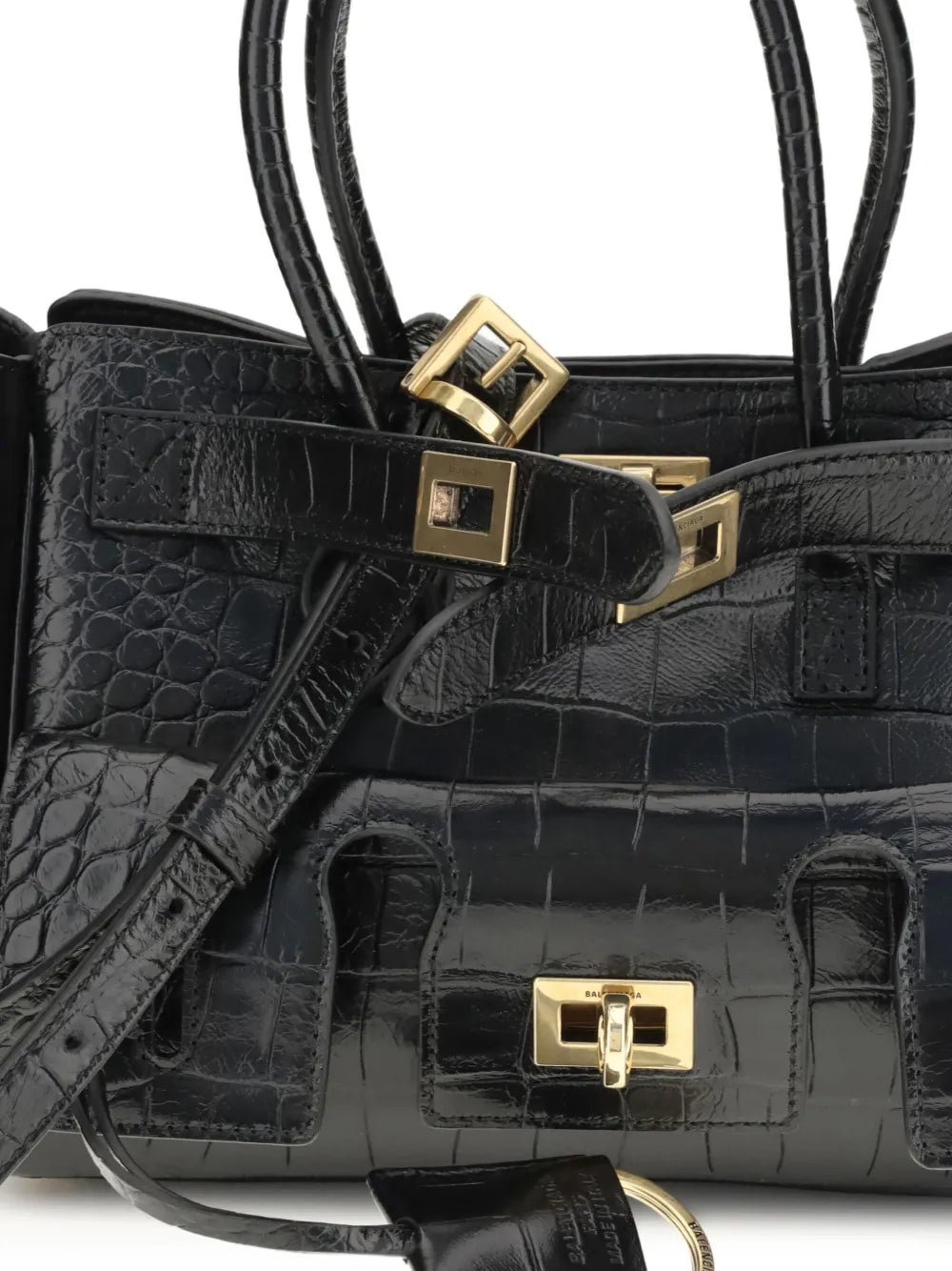 Balenciaga Crocodile Effect Top Handle Shoulder Bag
