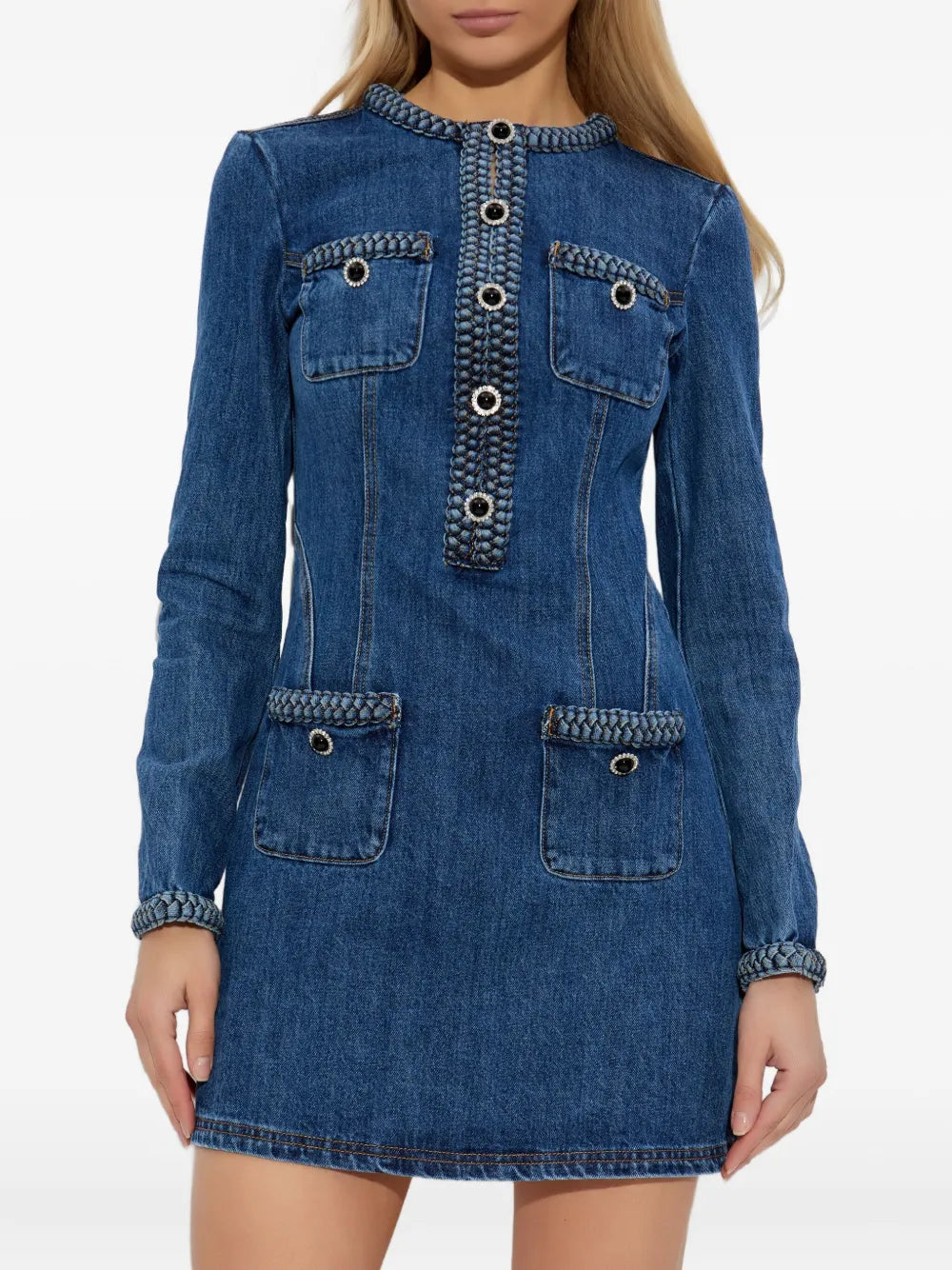 Self Portrait Braided Detail Denim Dress