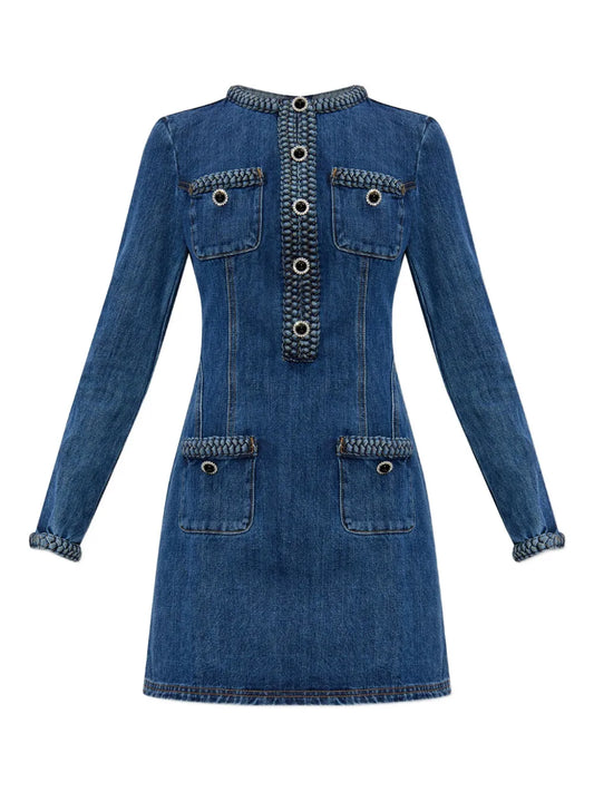 Self Portrait Braided Detail Denim Dress
