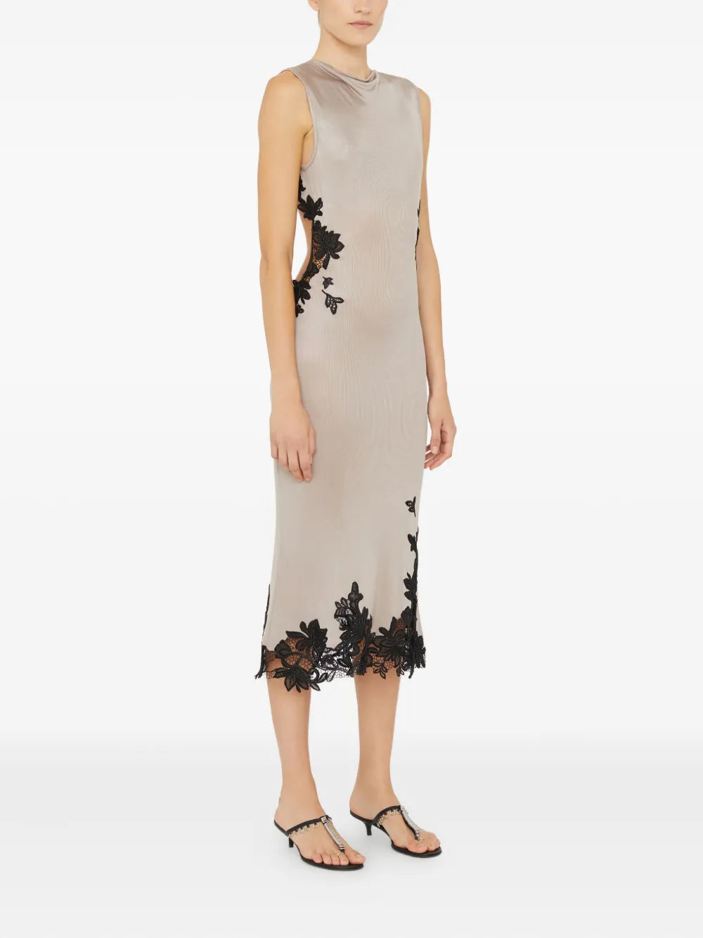 Christopher Esber Hibiscus Embroidered Lace Insert Midi Dress