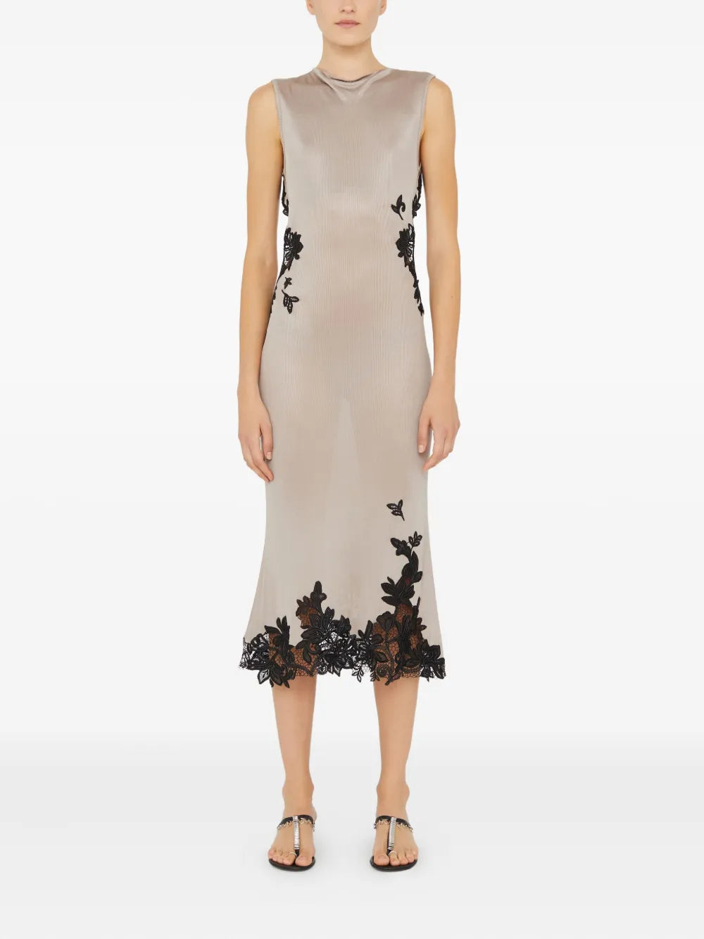 Christopher Esber Hibiscus Embroidered Lace Insert Midi Dress