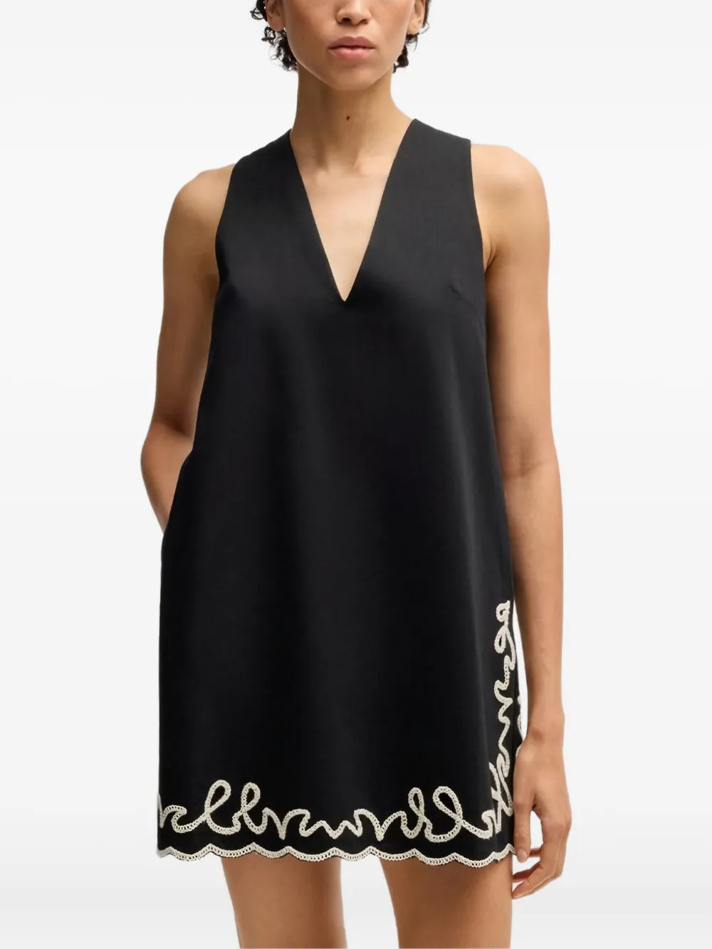 Boss Scalloped Hem Embroidered Dress