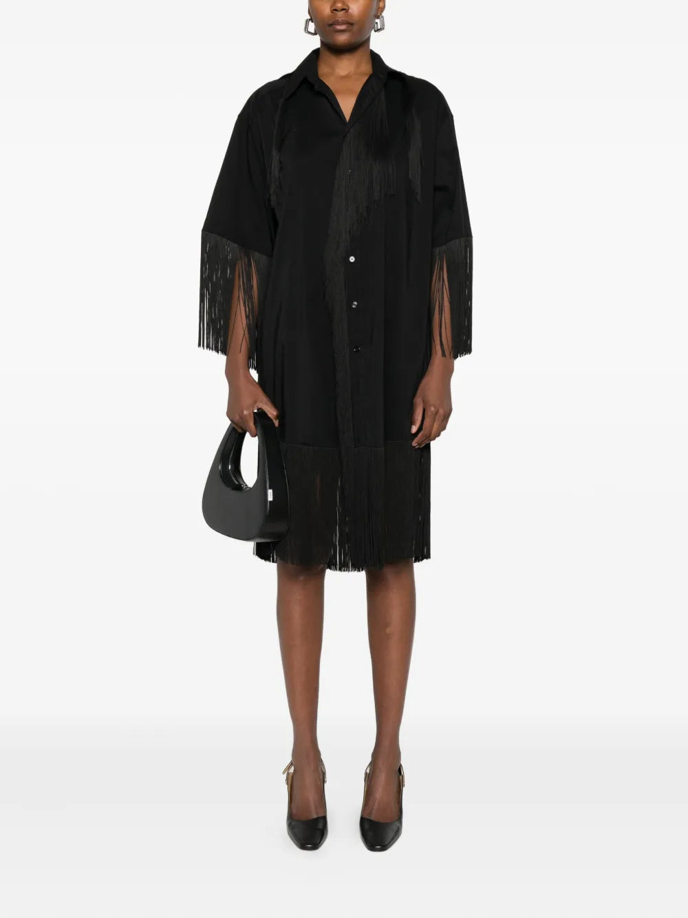 Mm6 Maison Margiela Fringe Trimmed Shirt Midi Dress