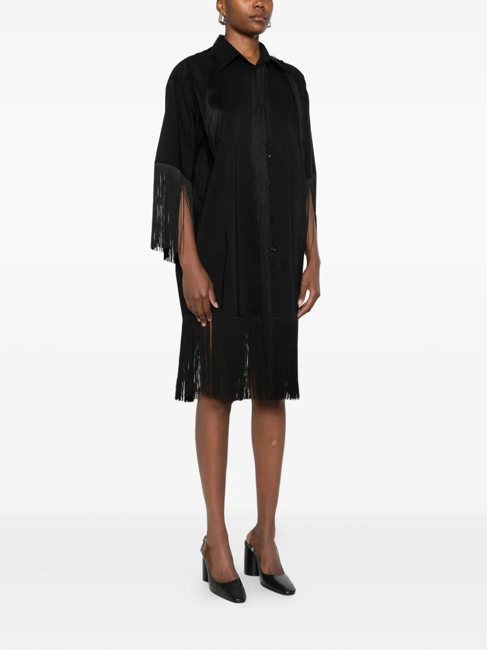 Mm6 Maison Margiela Fringe Trimmed Shirt Midi Dress