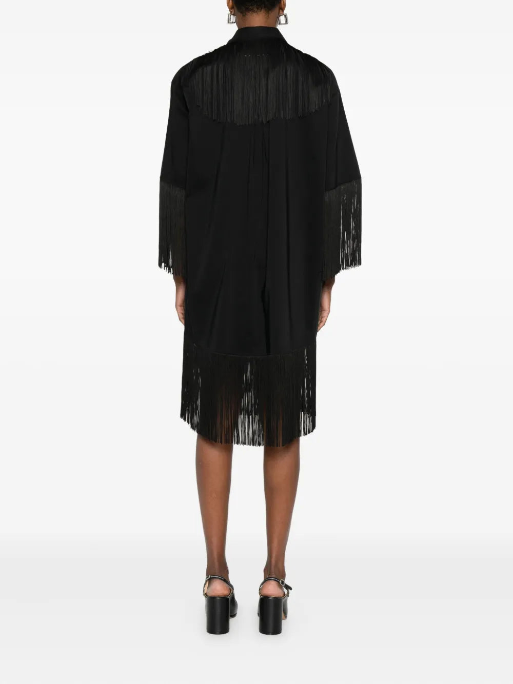 Mm6 Maison Margiela Fringe Trimmed Shirt Midi Dress