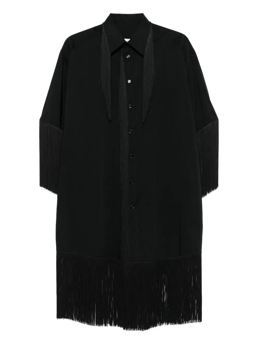 Mm6 Maison Margiela Fringe Trimmed Shirt Midi Dress