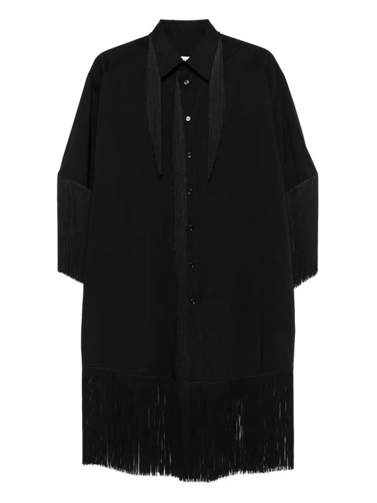 Mm6 Maison Margiela Fringe Trimmed Shirt Midi Dress