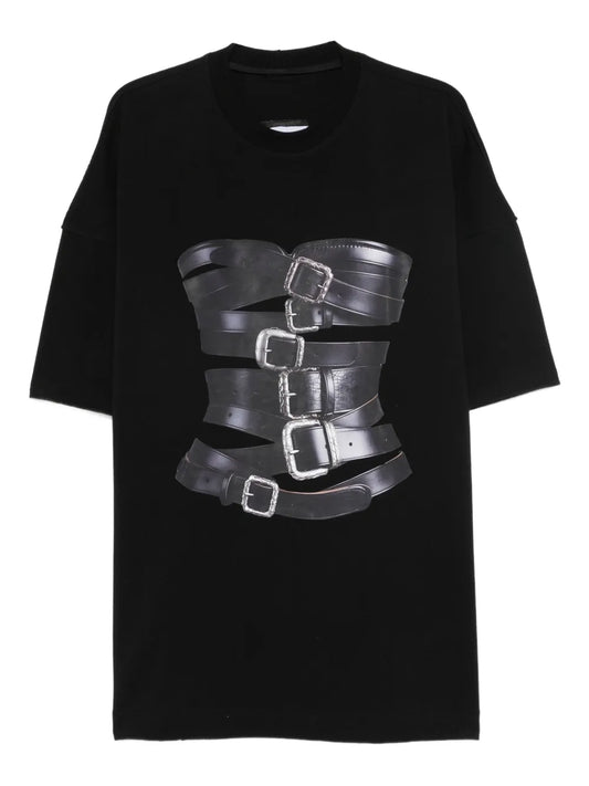 Hamza Dolce Buckled Corset Print T Shirt Mini Day Dress