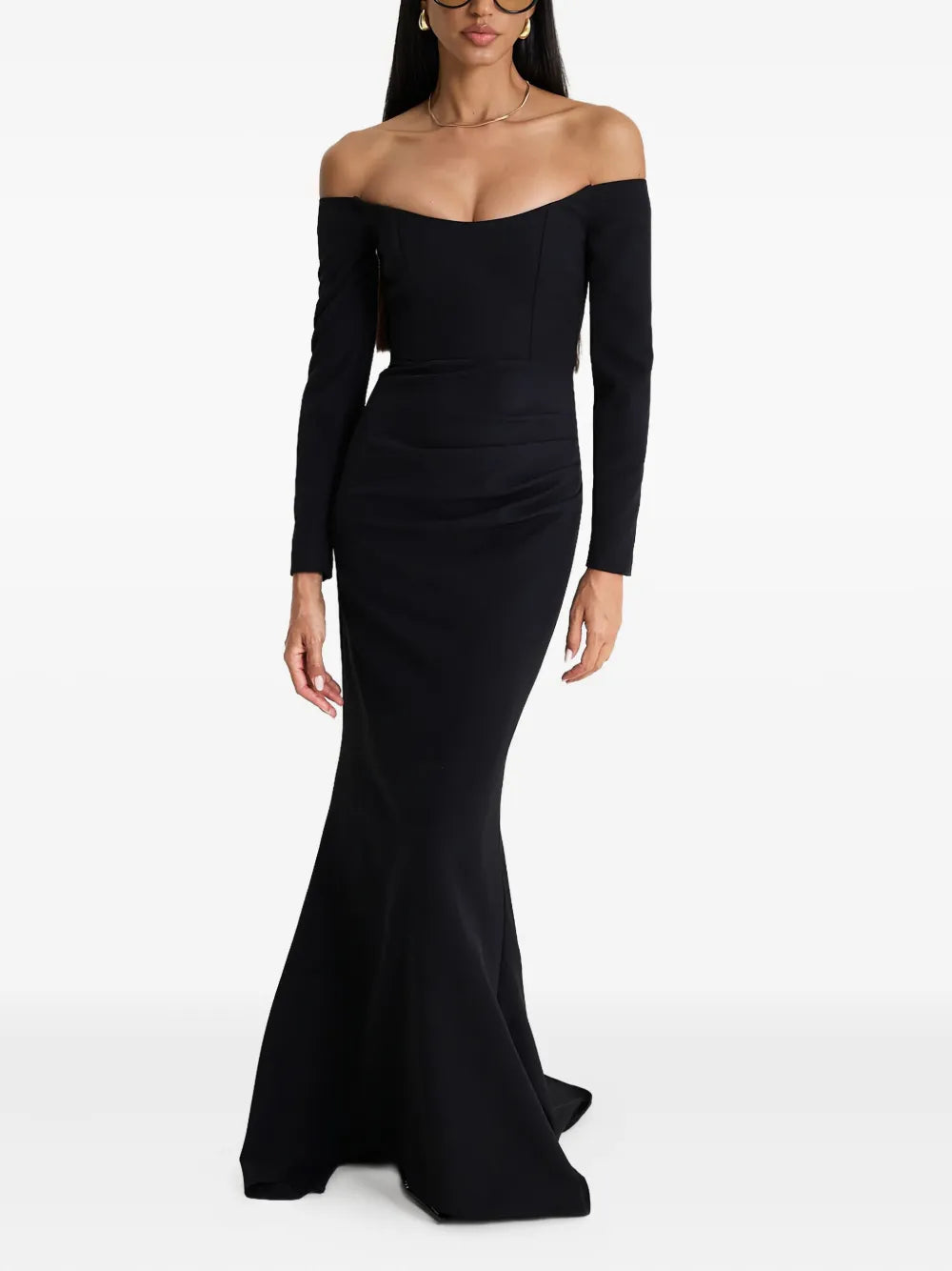 Moos Studio Black Poem Off Shoulder Fishtail Maxi Dress