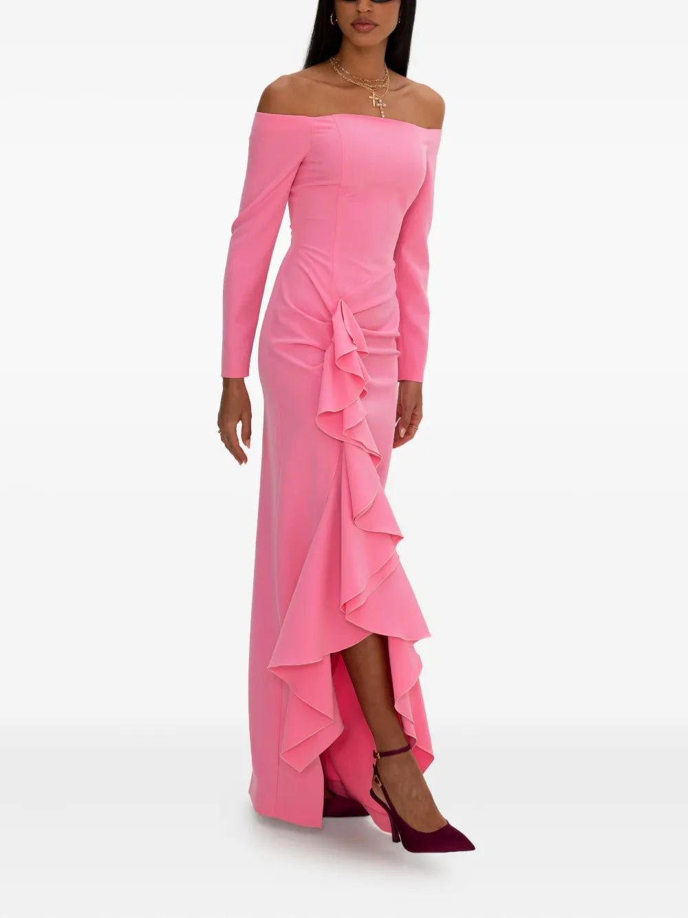 Moos Studio Off Shoulder Ruffle Midi Dress