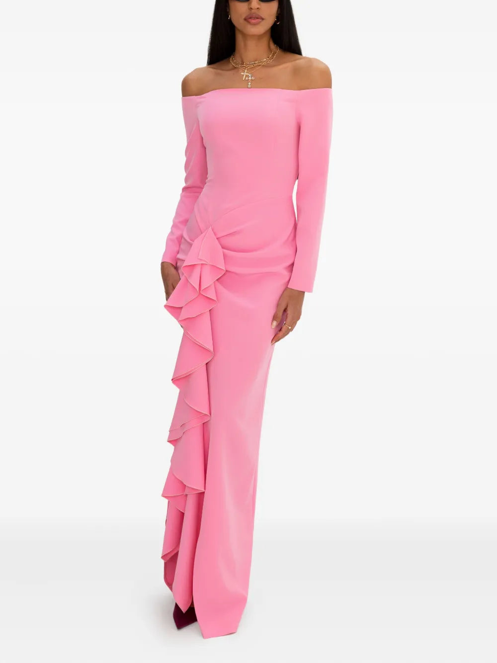Moos Studio Off Shoulder Ruffle Midi Dress