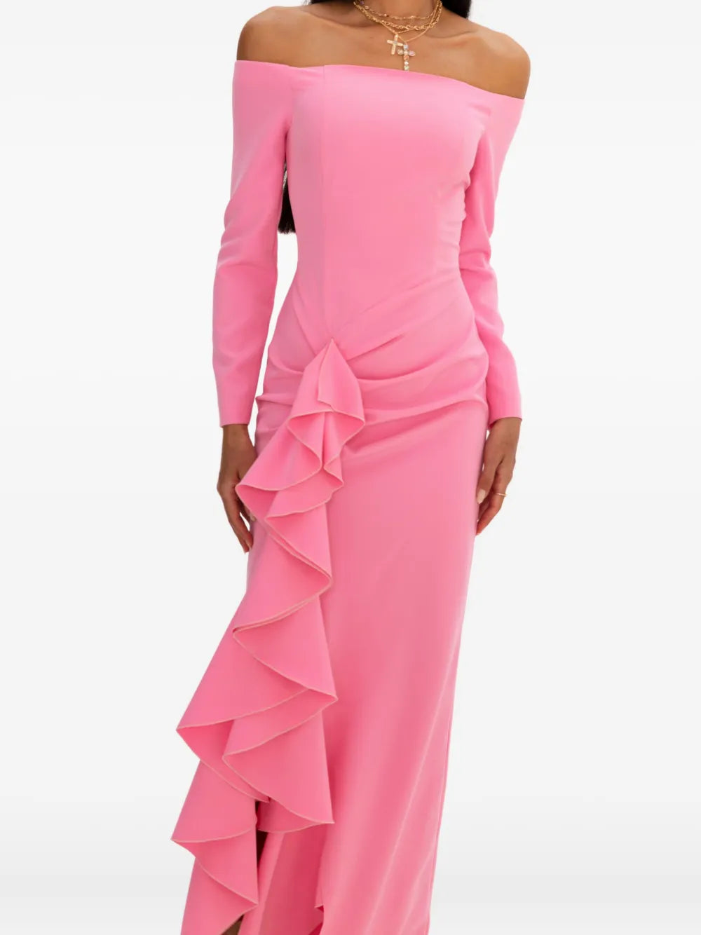 Moos Studio Off Shoulder Ruffle Midi Dress