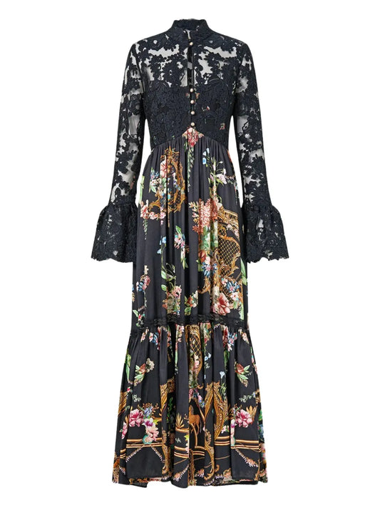 Camilla Lace Bodice Floral Maxi Dress
