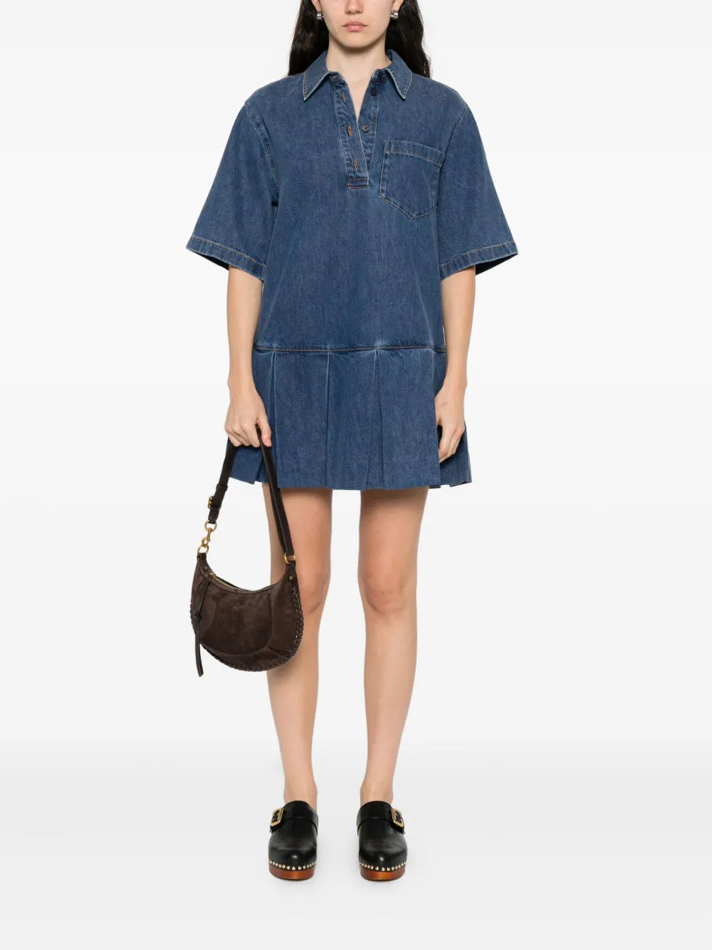Frame Pleated Denim Shirtdress