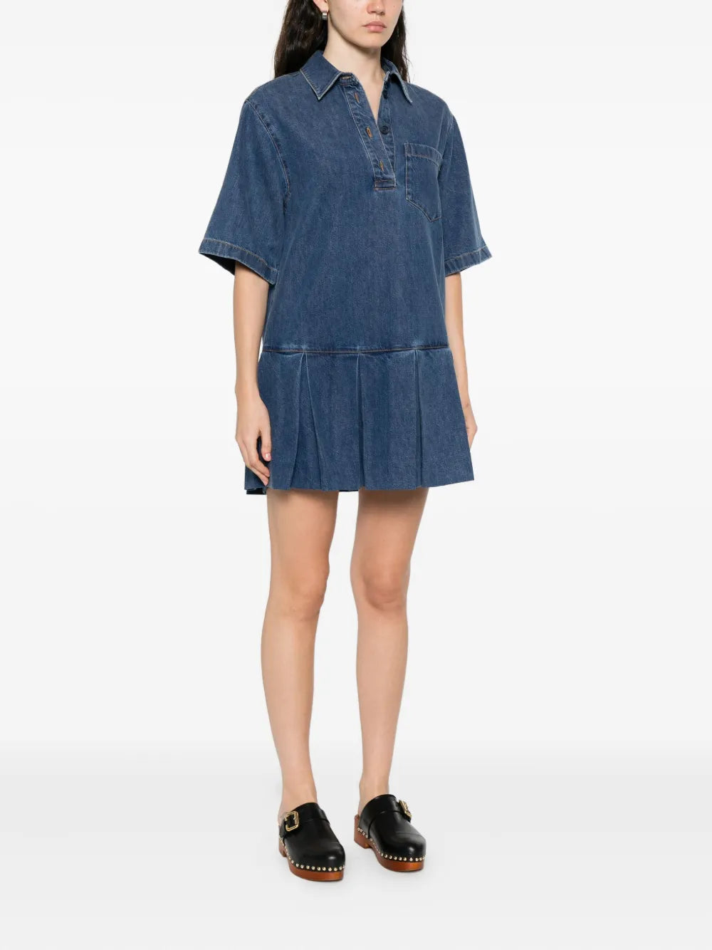 Frame Pleated Denim Shirtdress