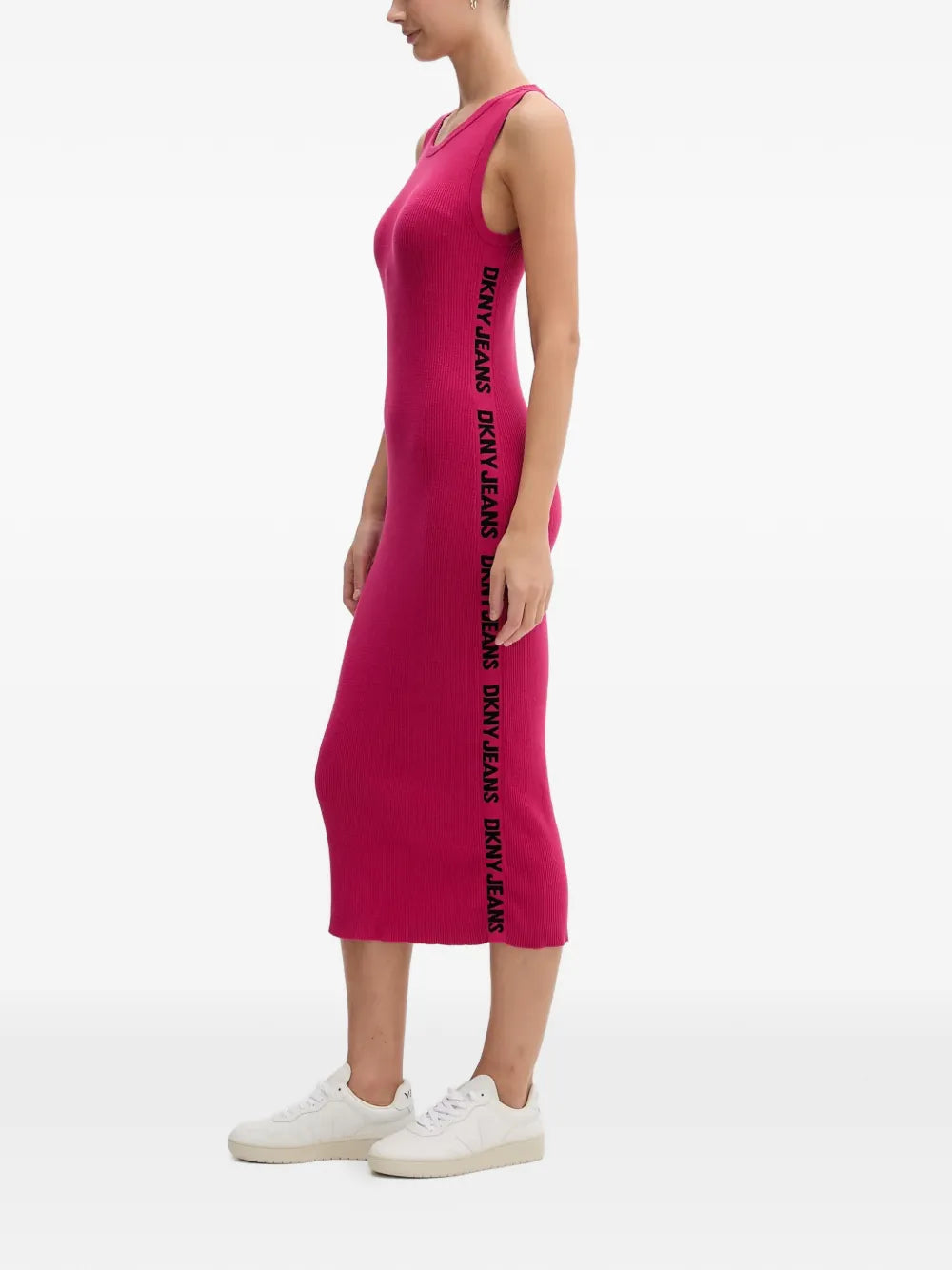 Dkny Side Logo Ribbed Midi Dress