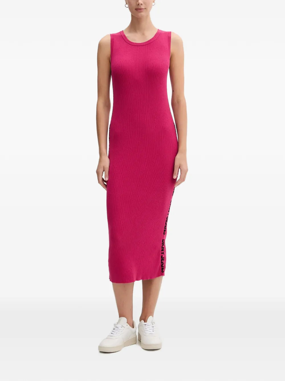 Dkny Side Logo Ribbed Midi Dress
