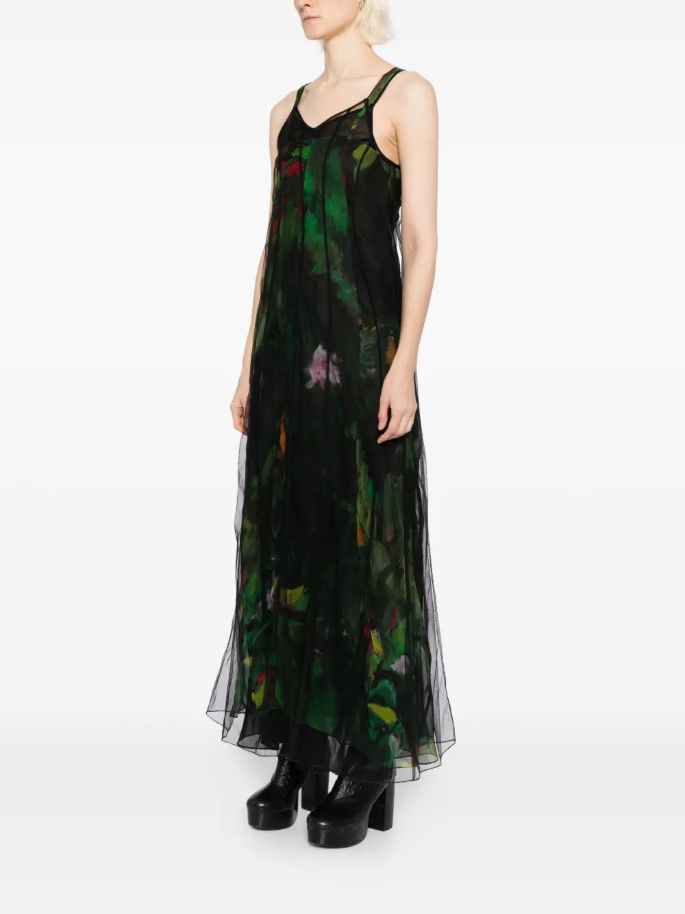 Quetsche Floral Print Layered Dress