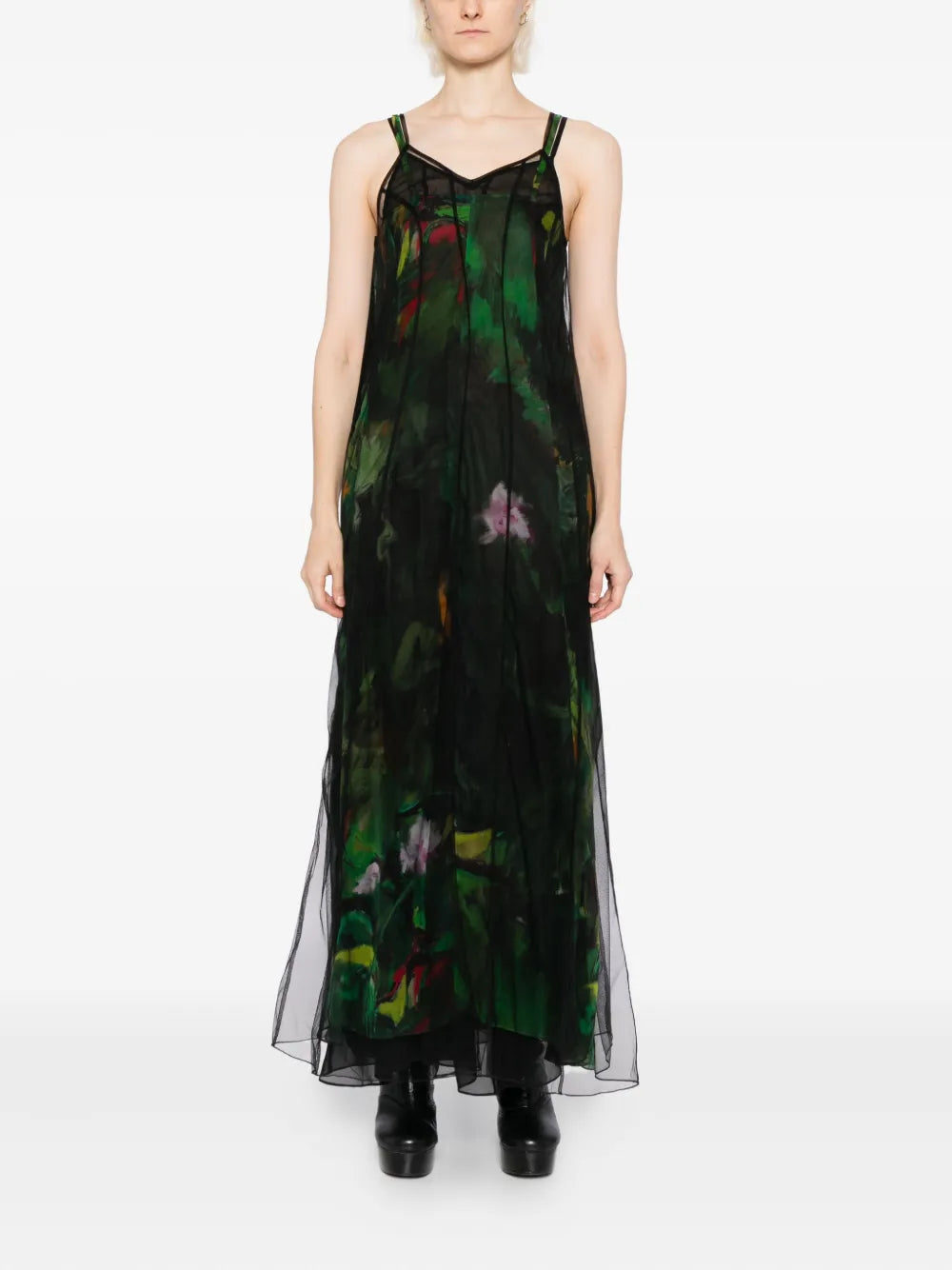 Quetsche Floral Print Layered Dress