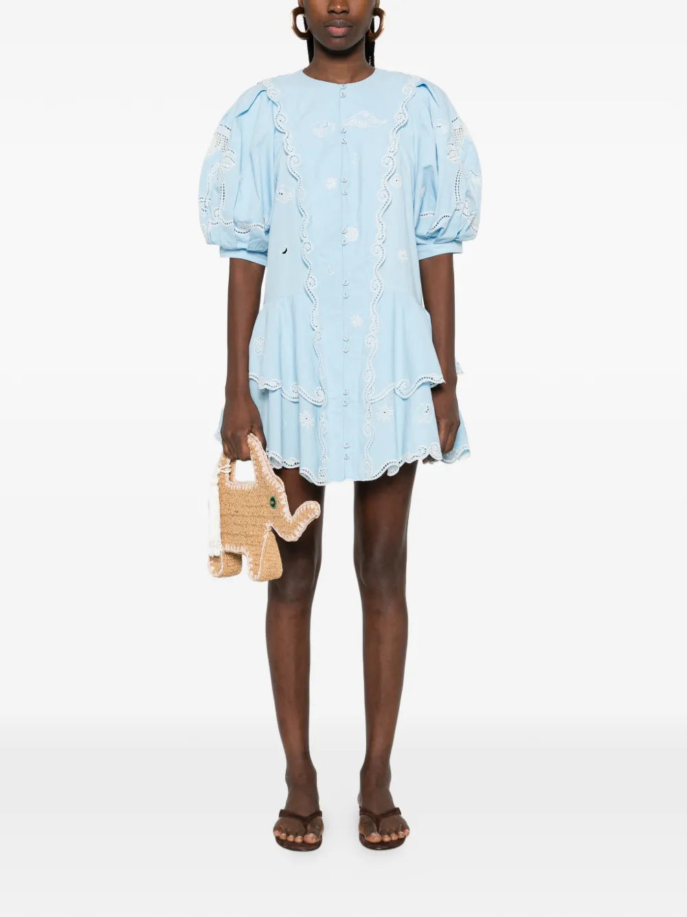 Alemais Maizy Embroidered Puff Sleeves Mini Dress