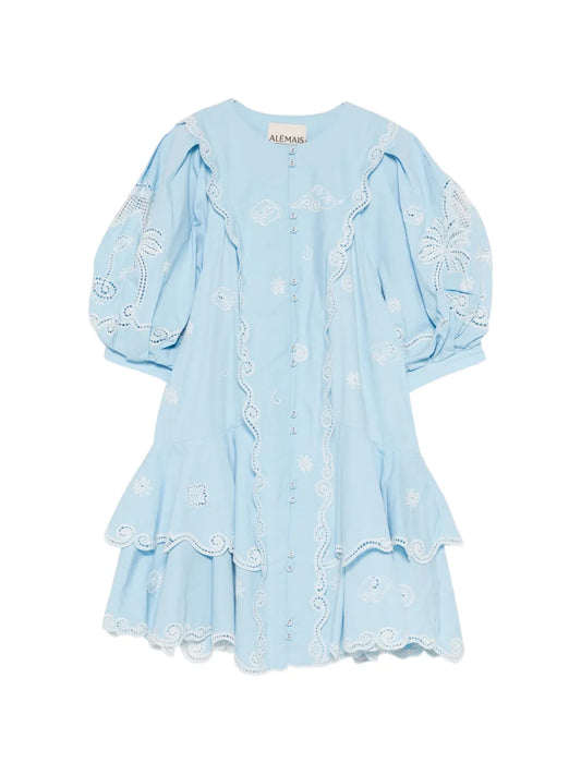 Alemais Maizy Embroidered Puff Sleeves Mini Dress