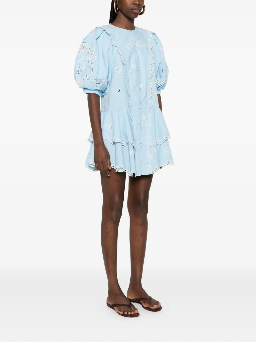 Alemais Maizy Embroidered Puff Sleeves Mini Dress