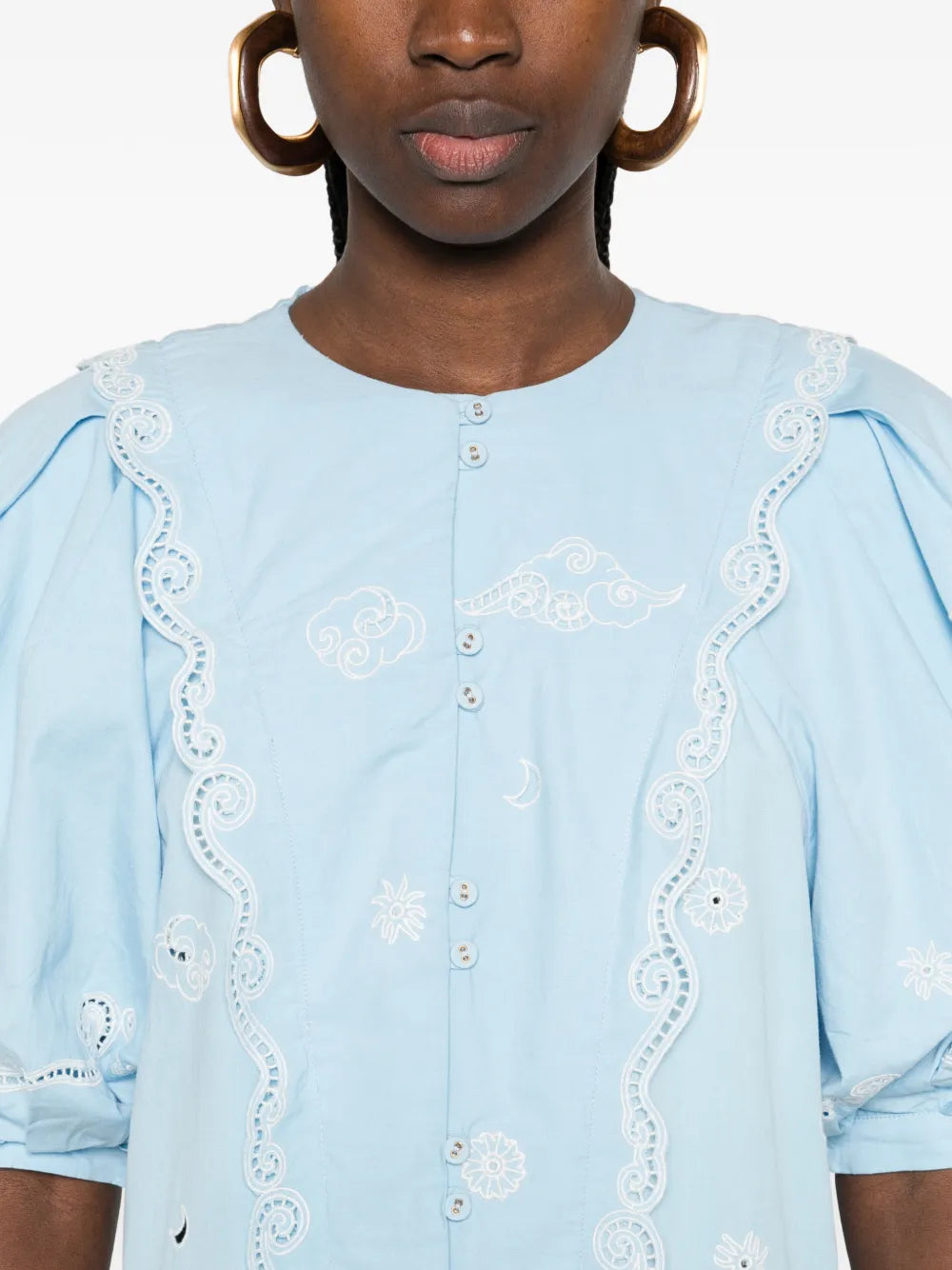 Alemais Maizy Embroidered Puff Sleeves Mini Dress