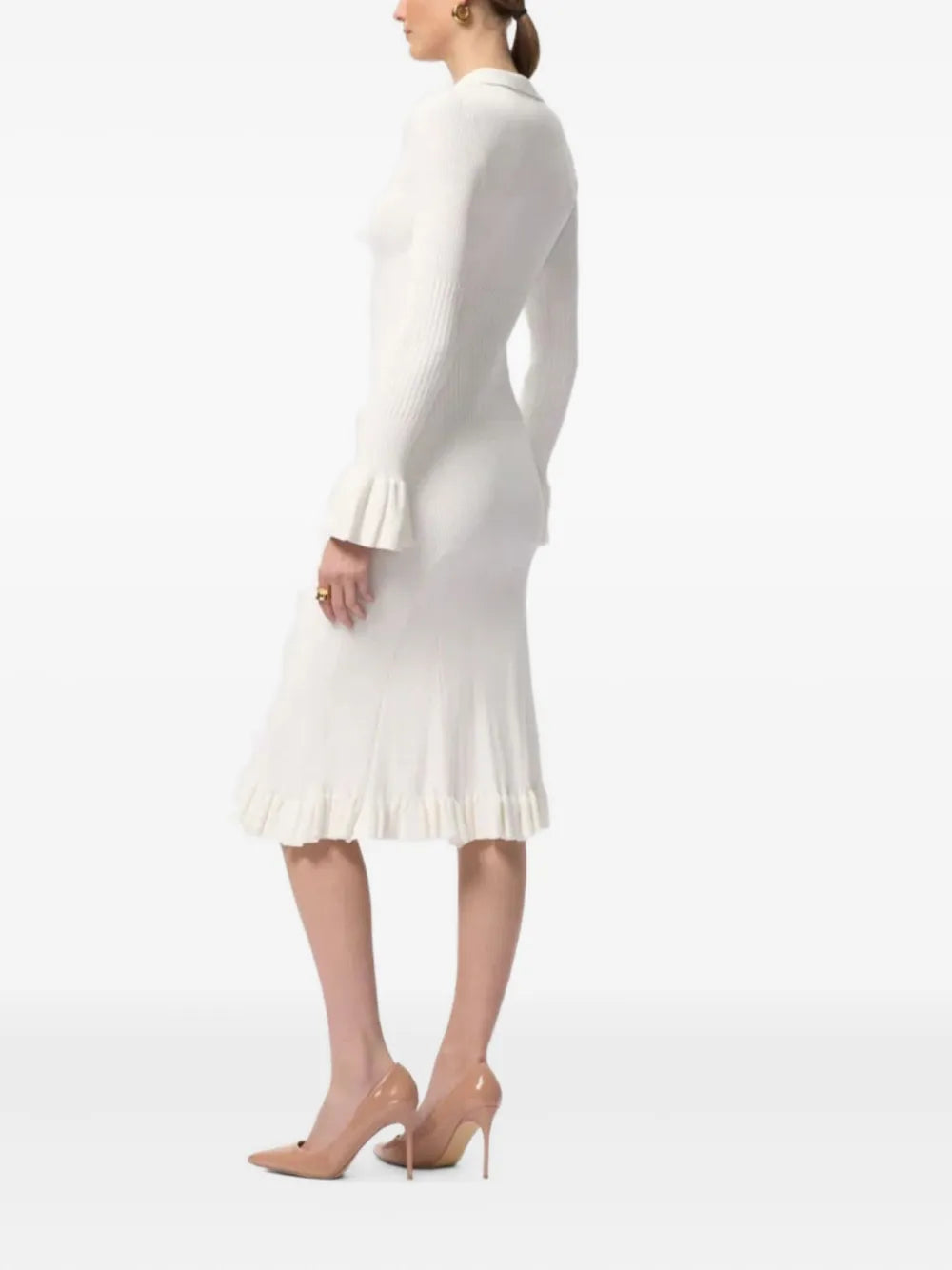 Herve Leger Hallie Button Up Ruffled Midi Dress