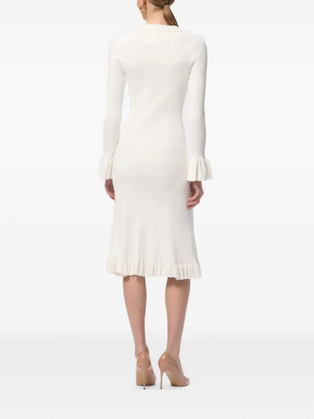 Herve Leger Hallie Button Up Ruffled Midi Dress