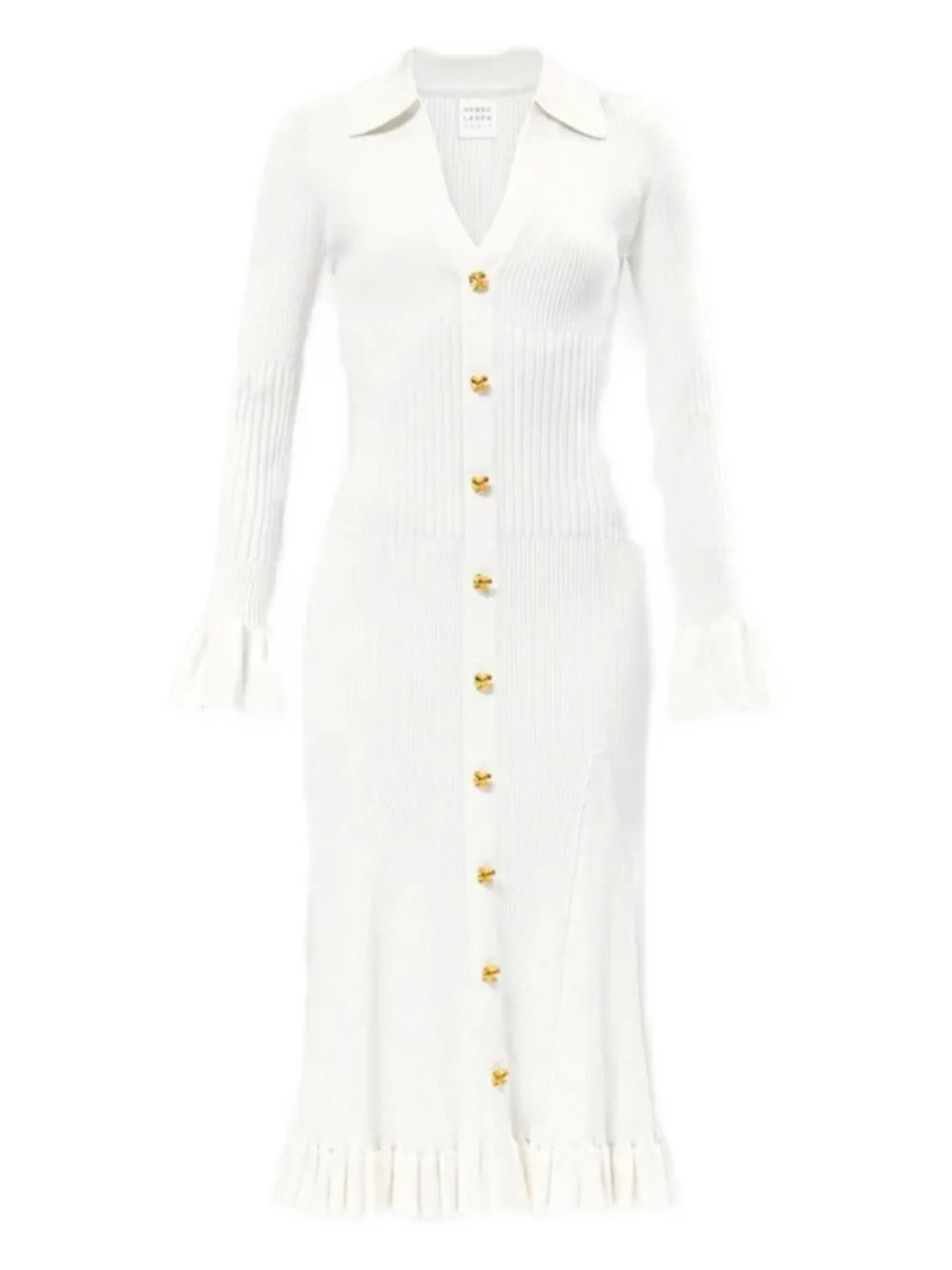 Herve Leger Hallie Button Up Ruffled Midi Dress