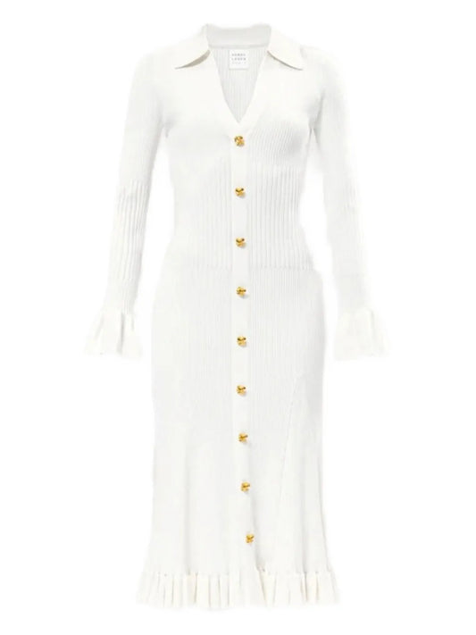 Herve Leger Hallie Button Up Ruffled Midi Dress