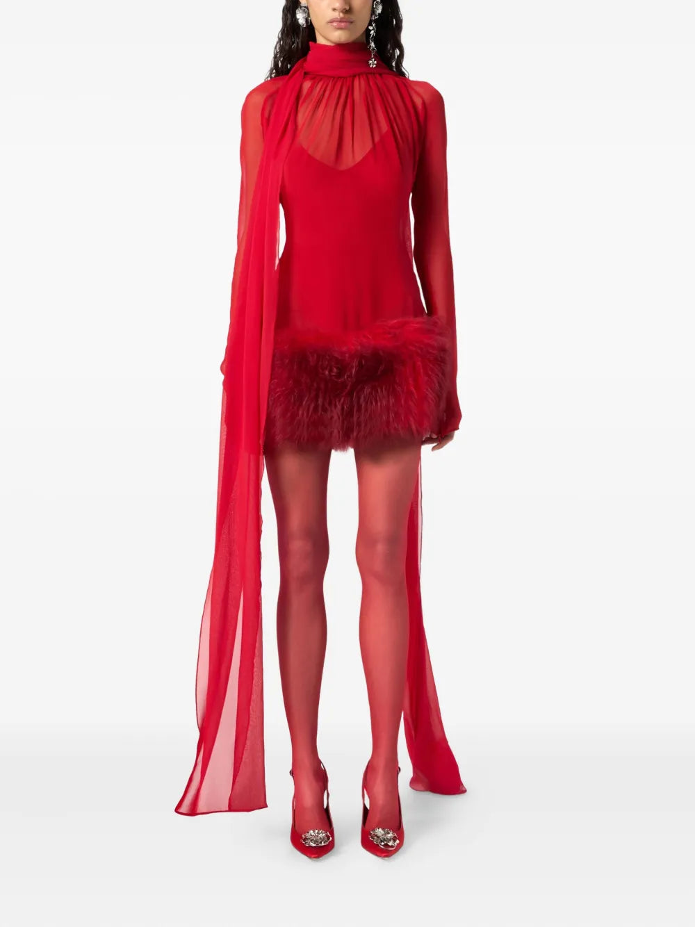 Blumarine High Neck Long Sleeves Mini Dress