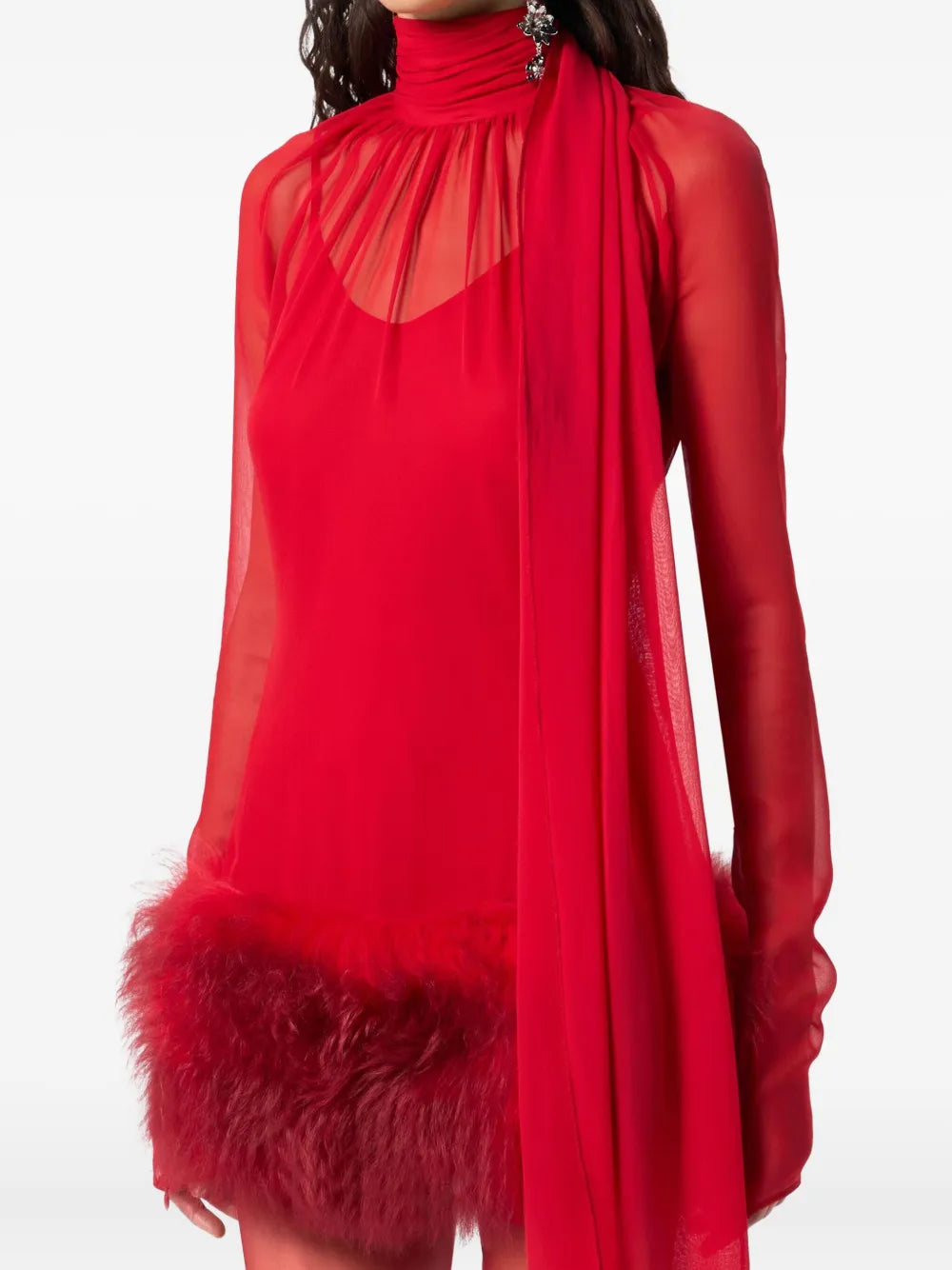 Blumarine High Neck Long Sleeves Mini Dress