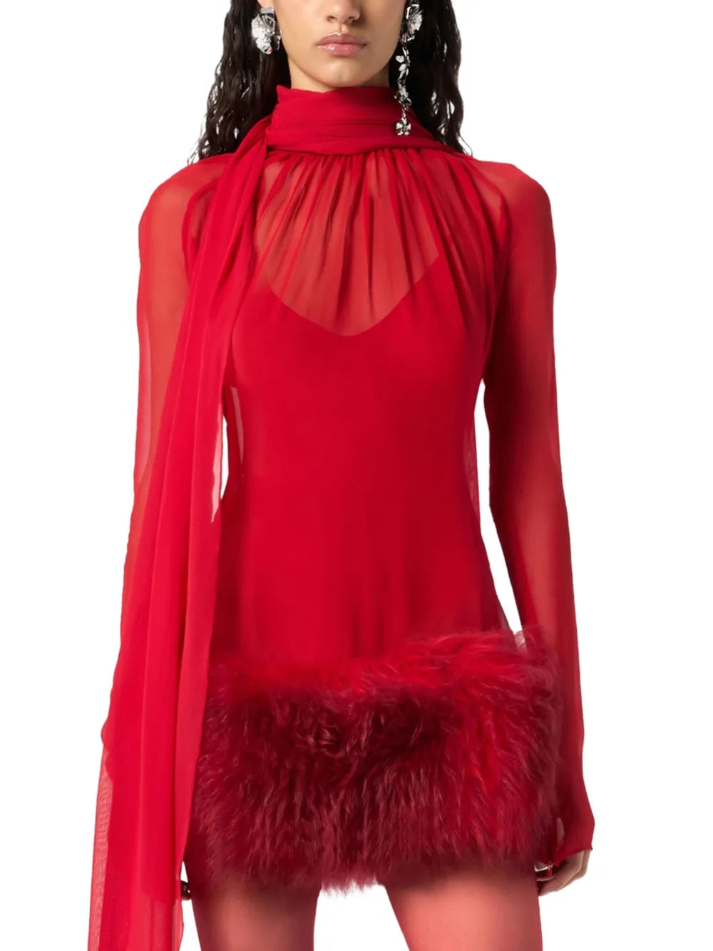 Blumarine High Neck Long Sleeves Mini Dress