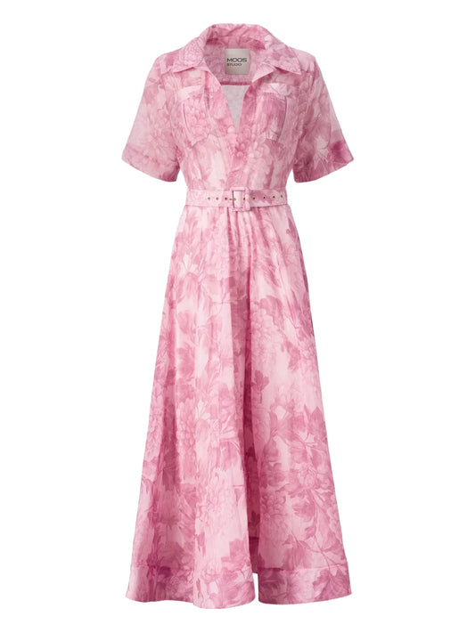 Moos Studio La Rosee Floral Print Belted Dress