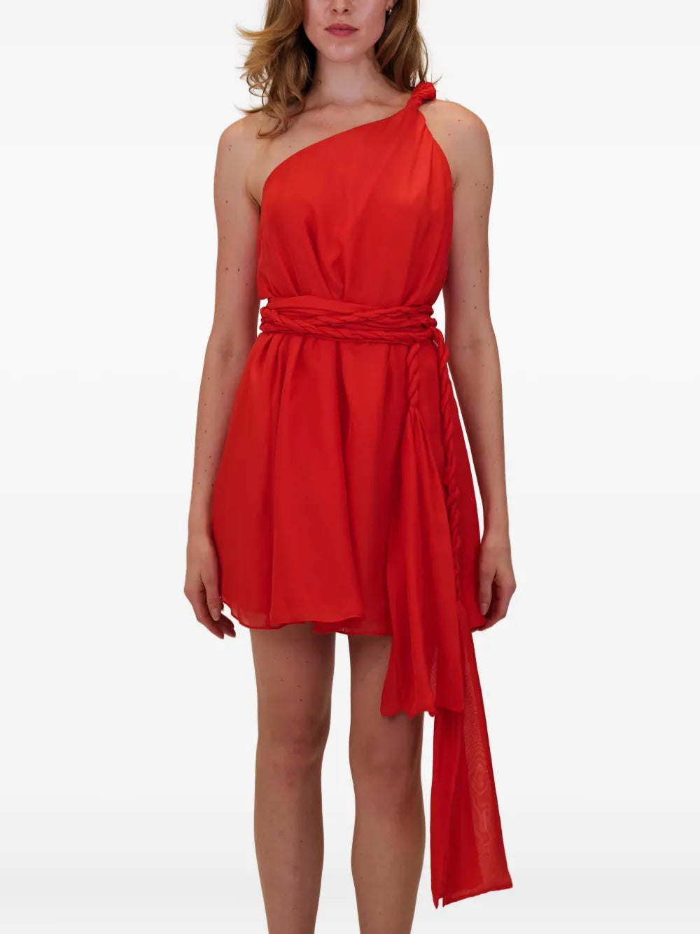 Azeeza Rodite One Shoulder Braided Belt Mini Dress
