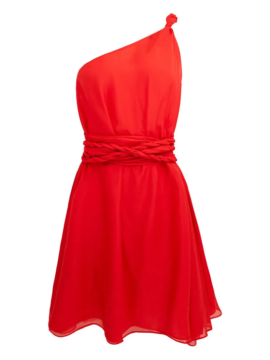 Azeeza Rodite One Shoulder Braided Belt Mini Dress