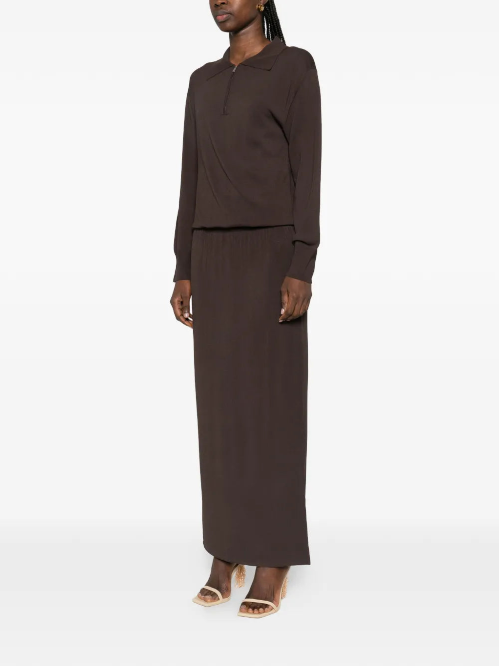 Brandon Maxwell Sabine Quarter Zip Maxi Dress
