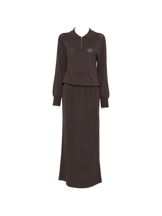 Brandon Maxwell Sabine Quarter Zip Maxi Dress