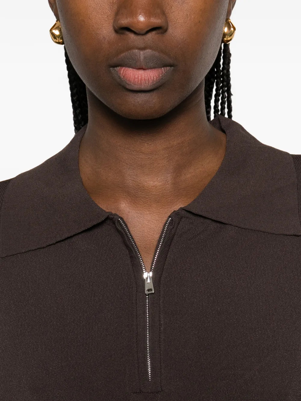 Brandon Maxwell Sabine Quarter Zip Maxi Dress