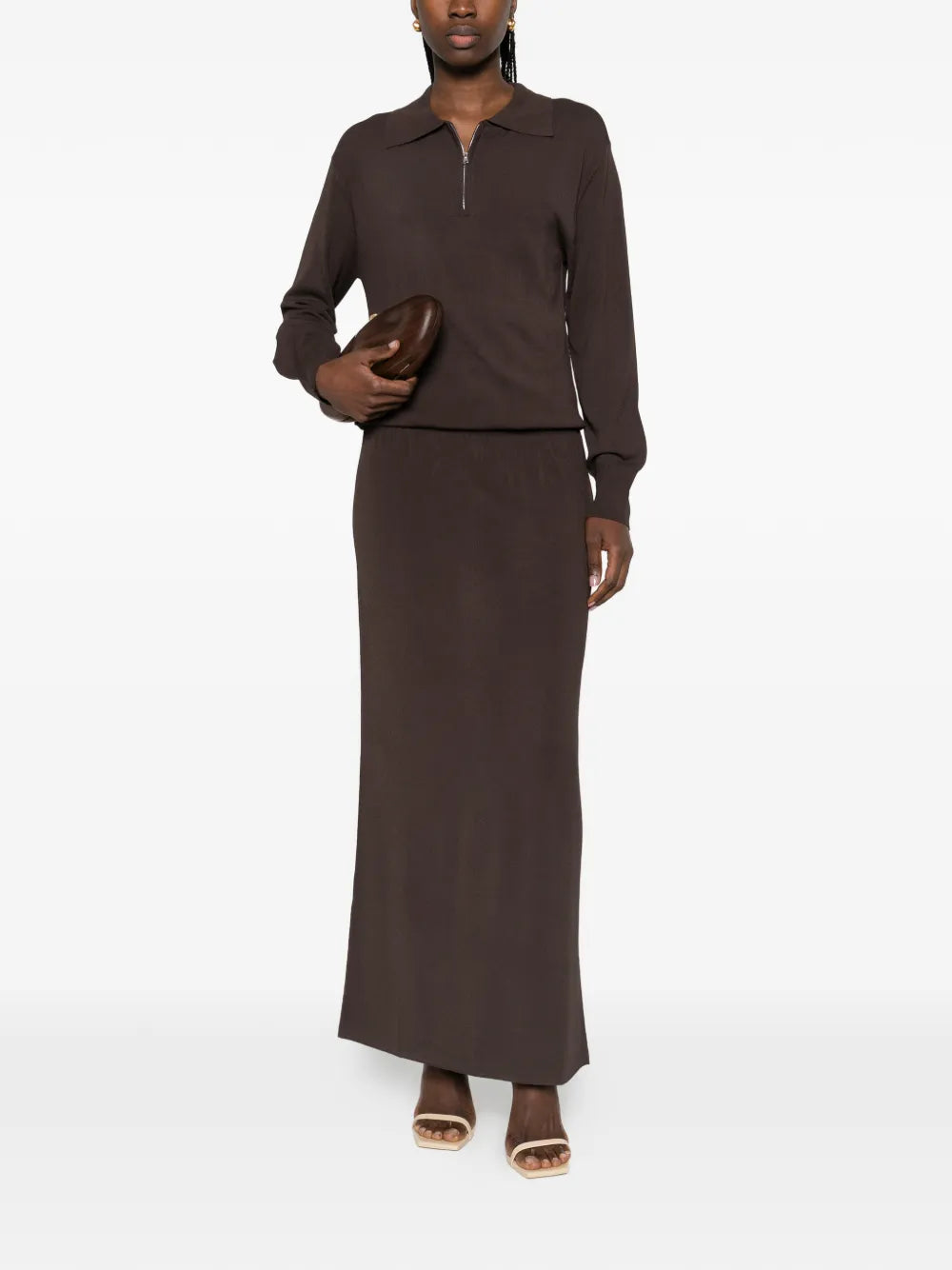 Brandon Maxwell Sabine Quarter Zip Maxi Dress