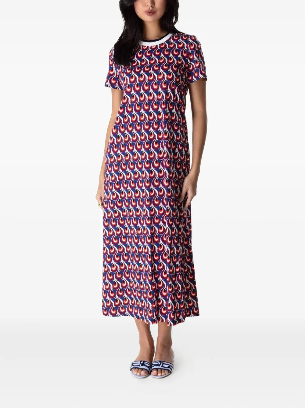 La Doublej Flame Print Short Sleeve Midi Dress