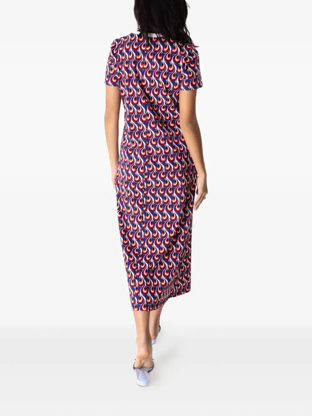 La Doublej Flame Print Short Sleeve Midi Dress