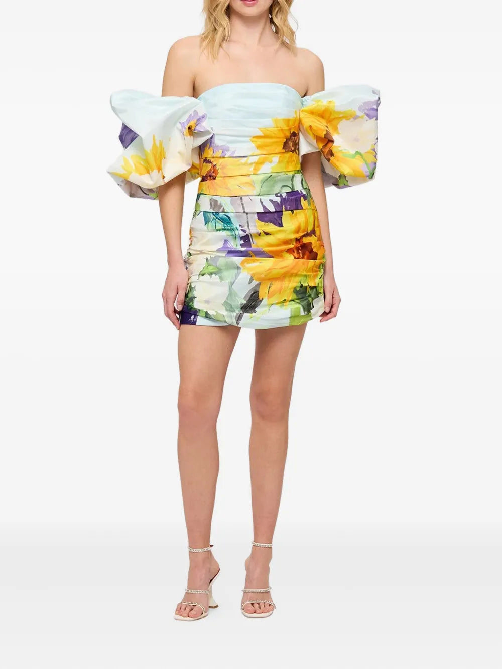 Leo Lin Puff Sleeve Sunflower Print Dress