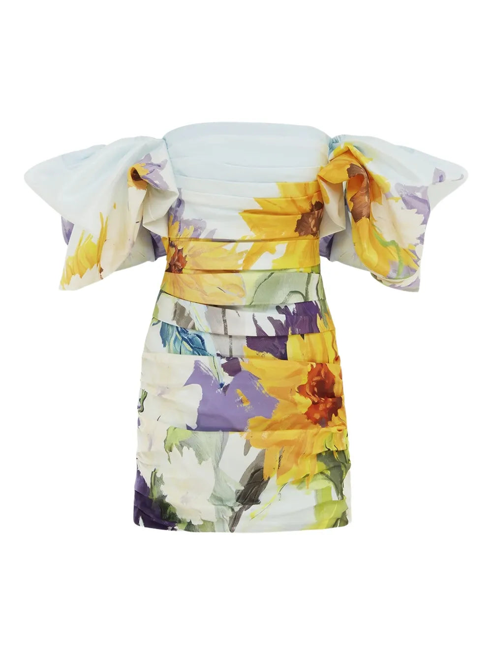 Leo Lin Puff Sleeve Sunflower Print Dress