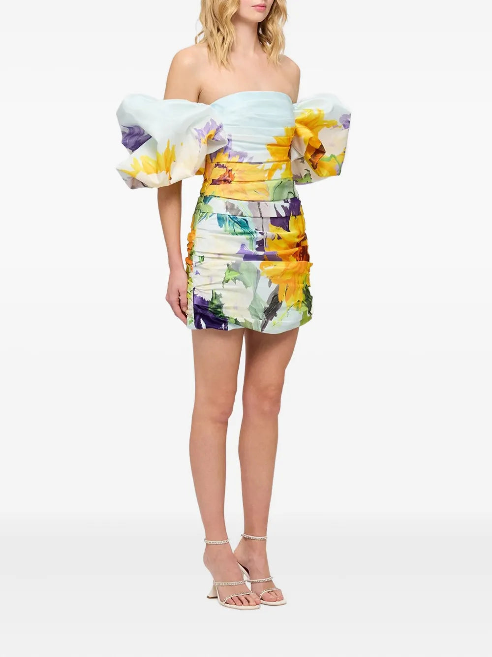 Leo Lin Puff Sleeve Sunflower Print Dress