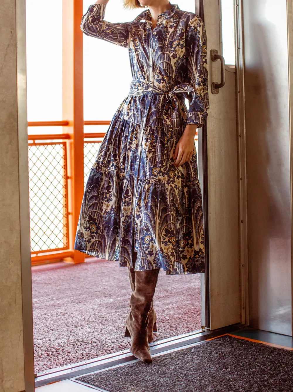 Cara Cara Paisley Print Tiered Shirt Dress