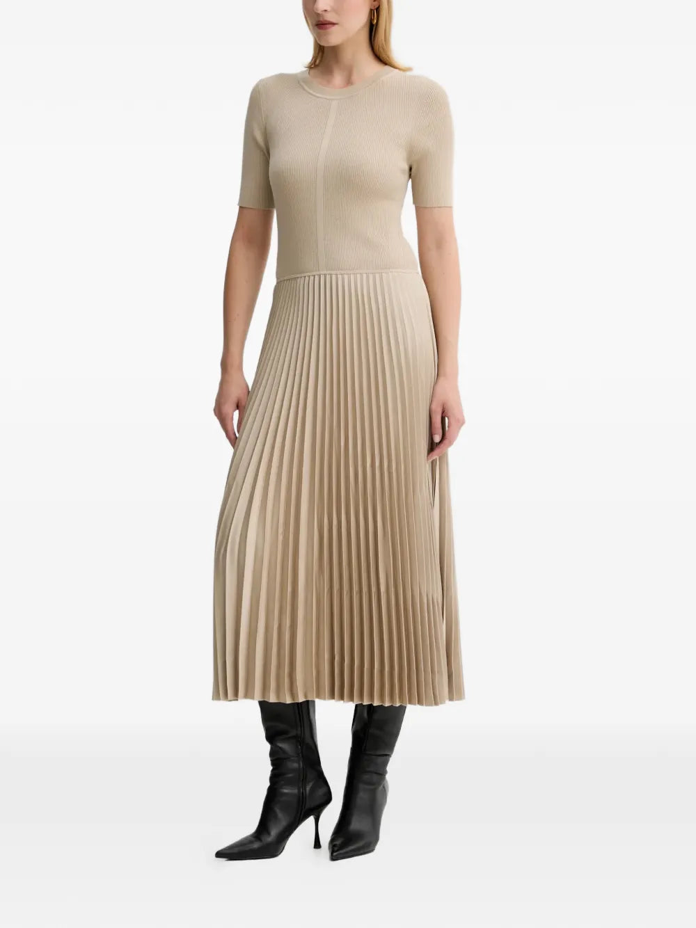 Boss Ribbed Pleated Dress